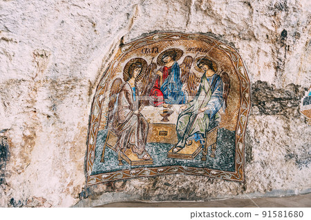 Icon depicting the Holy Trinity in the Ostrog monastery. Montenegro 91581680