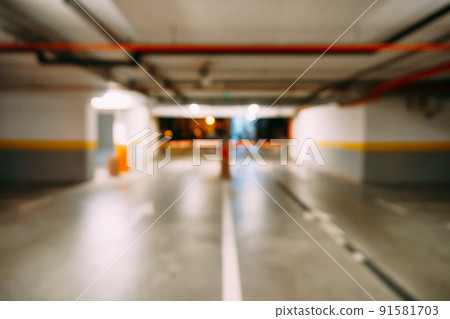 Large underground parking for cars. Blur Large underground parking for cars. Blur 91581703