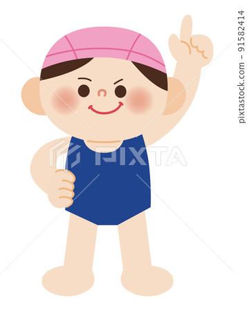 Illustration of a girl in a swimsuit who wants to be the best in swimming 91582414