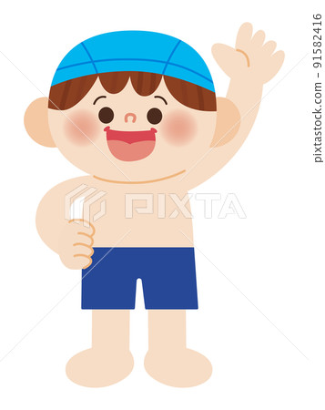 Illustration of a girl in a swimsuit looking forward to swimming 91582416