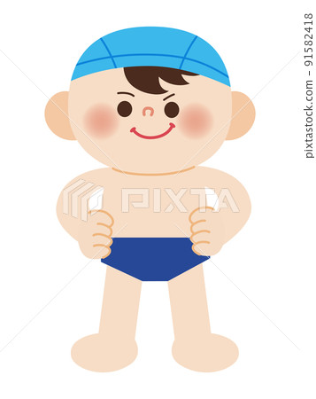 Illustration of a boy who is good at swimming and full of confidence 91582418