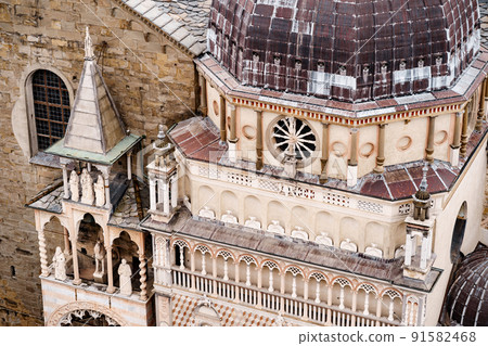 View of the sculptures and arches of the Basilica of Santa Maria Maggiore. Bergamo 91582468