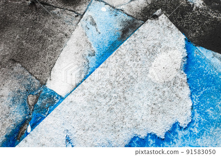 Old paint stains. Dirty uneven texture. Aged page layers. Black blue ink grain noise on white torn edge grunge abstract background with free space for logo. 91583050