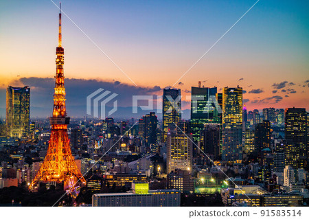 東京塔，東京大城市的象徵，夜景和夜景 91583514