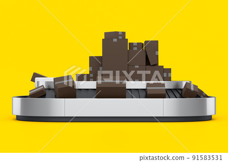 Airport conveyor belt or baggage claim area with cardboard boxes or cartons Airport conveyor belt or baggage claim area with cardboard boxes or cartons 91583531