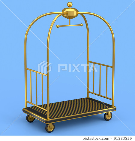 Hotel luggage trolley cart for carrying baggage on blue background. Hotel luggage trolley cart for carrying baggage on blue background. 91583539