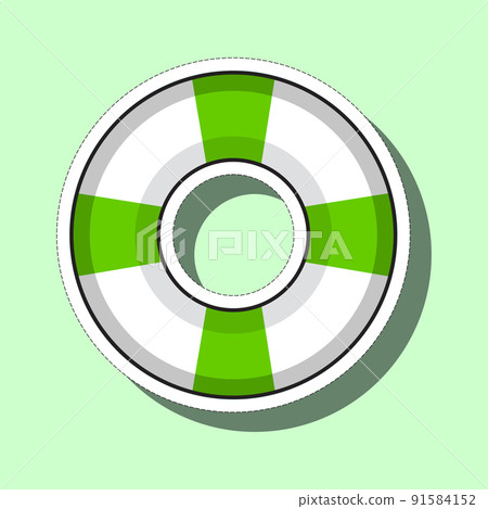 Cartoon sticker of a lifebuoy with green stripes on a white background. Vector illustration. Cartoon sticker of a lifebuoy with green stripes on a white background. Vector illustration. 91584152
