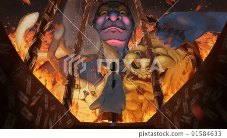 Youkai and shrine maiden, Japanese-style fantasy 91584633