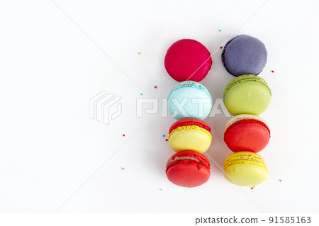 Sweet and colourful french macaroons or macaron close up view, Dessert. Sweet and colourful french macaroons or macaron close up view, Dessert. 91585163