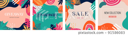 Collection of abstract background designs, summer sale, social media promotional content 91586083