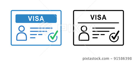 Visa, document, arrival. Foreign passport icon. Outline style. Thin line. Customs house. 91586398