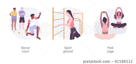 Sport in the city park isolated cartoon vector illustrations set. Sport in the city park isolated cartoon vector illustrations set. 91586512