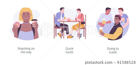 Urban meal isolated cartoon vector illustrations set. Urban meal isolated cartoon vector illustrations set. 91586528
