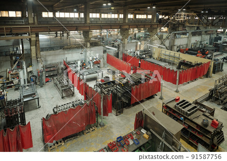 View of part of large industrial plant of modern factory with group of workshops View of part of large industrial plant of modern factory with group of workshops 91587756