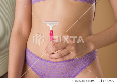 disposable razor for hair removal. Body care skin cosmetics and depilation. multiethnic diversity disposable razor for hair removal. Body care skin cosmetics and depilation. multiethnic diversity 91588299