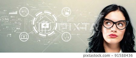Telehealth theme with young businesswoman Telehealth theme with young businesswoman 91588436