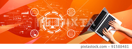 Online meeting theme with person using a laptop 91588481