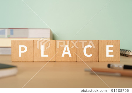 Image of the place | Desk with a block labeled "PLACE" 91588706