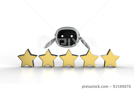 Small and cute assistant robot holding golden star trophy Small and cute assistant robot holding golden star trophy 91589878