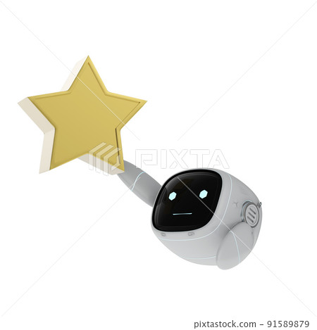 Small and cute assistant robot holding golden star trophy Small and cute assistant robot holding golden star trophy 91589879