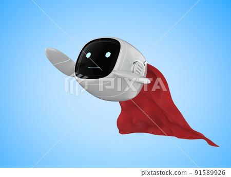 Superhero small robot with red cloak Superhero small robot with red cloak 91589926