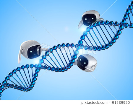Cute and small robot with dna helix Cute and small robot with dna helix 91589930