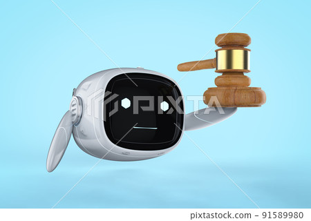 Internet law concept with small and cute robot hold gavel judge Internet law concept with small and cute robot hold gavel judge 91589980