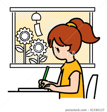 Girl studying sunflower 91590137