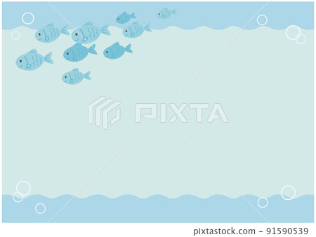 簡約可愛蠟筆觸感魚群上下框 91590539