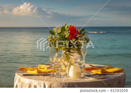 Romantic dinner: table for two and Beach Montego Bay - Jamaica 91591056
