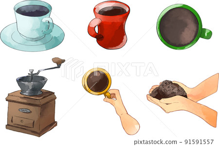關於咖啡的水彩風格矢量插圖集 91591557