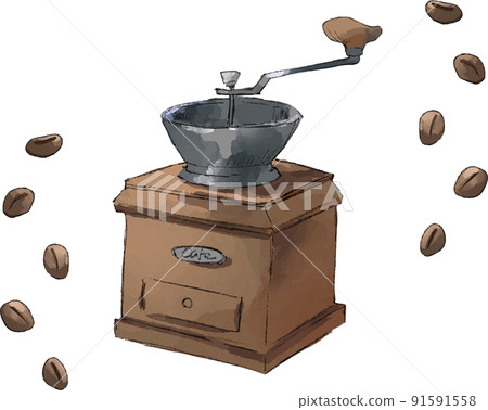 Coffee mill and coffee beans set watercolor style vector illustration 91591558