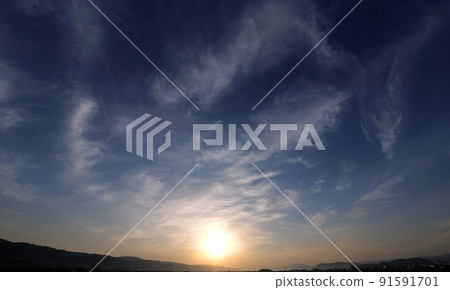 Early summer morning sky with various upper clouds, super wide angle, 220529am, sky subject 91591701