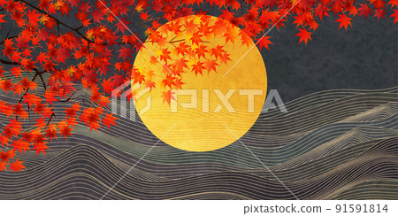 Tsukimi 15 nights autumn leaves background Tsukimi 15 nights autumn leaves background 91591814