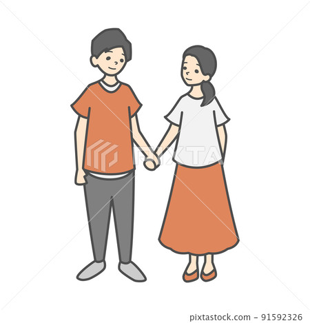 男人和女人手牽手，互相凝視 91592326