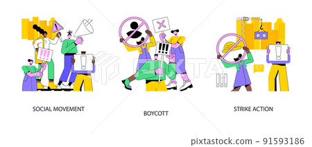 Group action abstract concept vector illustration set. Social movement, boycott and cancel culture, strike action, public protest, anti globalism and consumer activism, solidarity abstract metaphor. Group action abstract concept vector illustration set. Social movement, boycott and cancel culture, strike action, public protest, anti globalism and consumer activism, solidarity abstract metaphor. 91593186