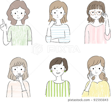 6 個女性上半身圖標 6 個女性上半身圖標 91593843