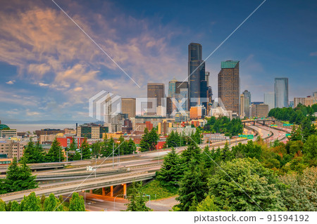 Seattle city downtown skyline cityscape of Washington state 91594192