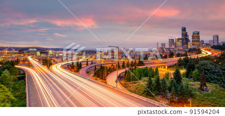 Seattle city downtown skyline cityscape of Washington state 91594204