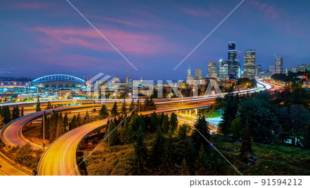 Seattle city downtown skyline cityscape of Washington state Seattle city downtown skyline cityscape of Washington state 91594212