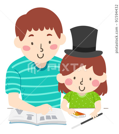 Girl Teen Brother Teach Basic Magic Illustration Girl Teen Brother Teach Basic Magic Illustration 91594432