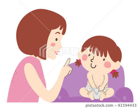 Girl Toddler Mom Touch Private Part Illustration Girl Toddler Mom Touch Private Part Illustration 91594433