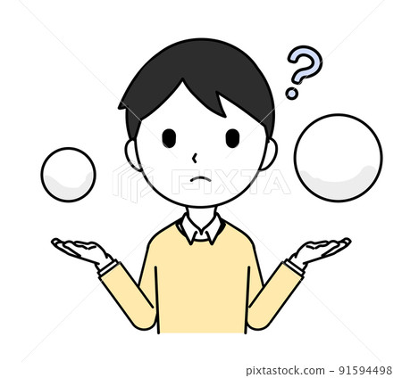 一個男人雙手拿著東西並比較麻煩的臉上身線條畫的插圖 一個男人雙手拿著東西並比較麻煩的臉上身線條畫的插圖 91594498