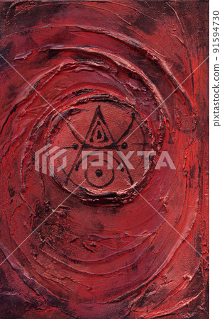 Hand drawn cover with wicca and mystic symbols for witch magic spell book. Gothic, occult and esoteric background 91594730