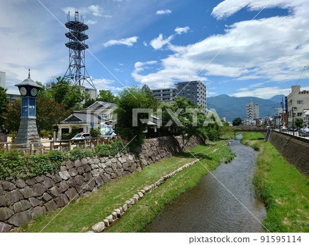 Scenery of Matsumoto City, Nagano Prefecture View of Metoba River from Chitose Bridge 91595114