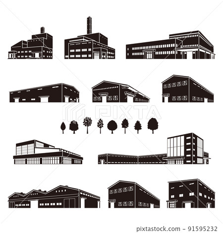 各種建築物的矢量插圖. 建築剪影。 91595232