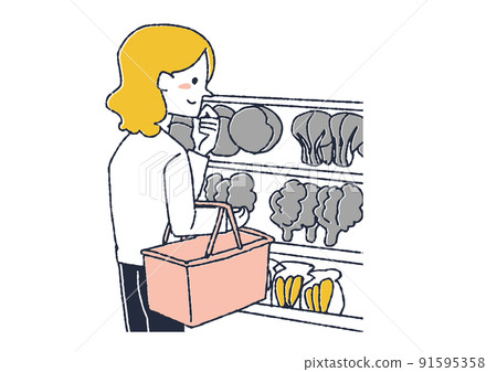 Women choosing vegetables People shopping at supermarkets Women choosing vegetables People shopping at supermarkets 91595358