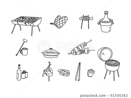 燒烤配件、與戶外用餐相關的雜貨套裝（背景透明） 91595362