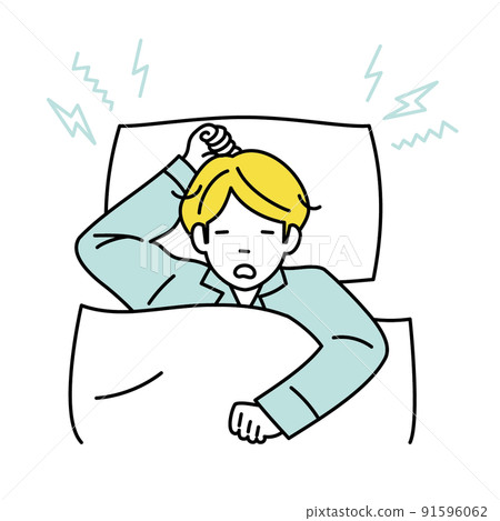 一個睡眠不好和打鼾的男人的插圖 91596062