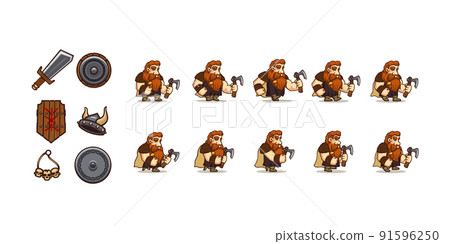 Game armor icons and viking walk cycle sequence Game armor icons and viking walk cycle sequence 91596250